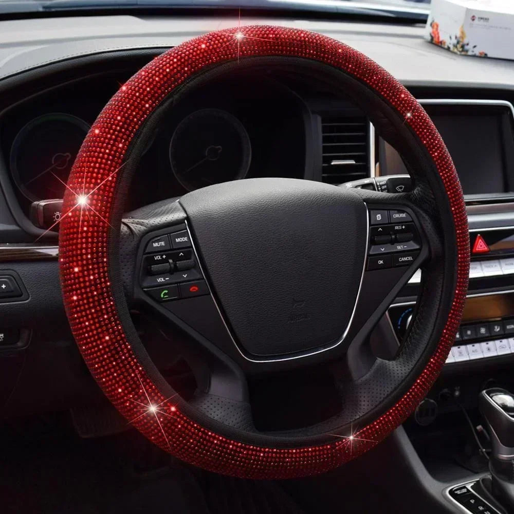37/38cm Car Steering Wheel Cover Universal Bling Diamond Rhinestones Elasticity Interior Car Accessories for Four Seasons - Madeinsea©