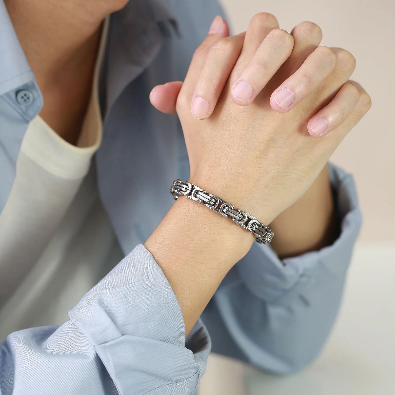 Vnox Stylish Byzantine Chain Bracelet for Men Women Boys, Waterproof Stainless Steel Link Wristband, 4/5/6/6.5/8mm Wide - Madeinsea©