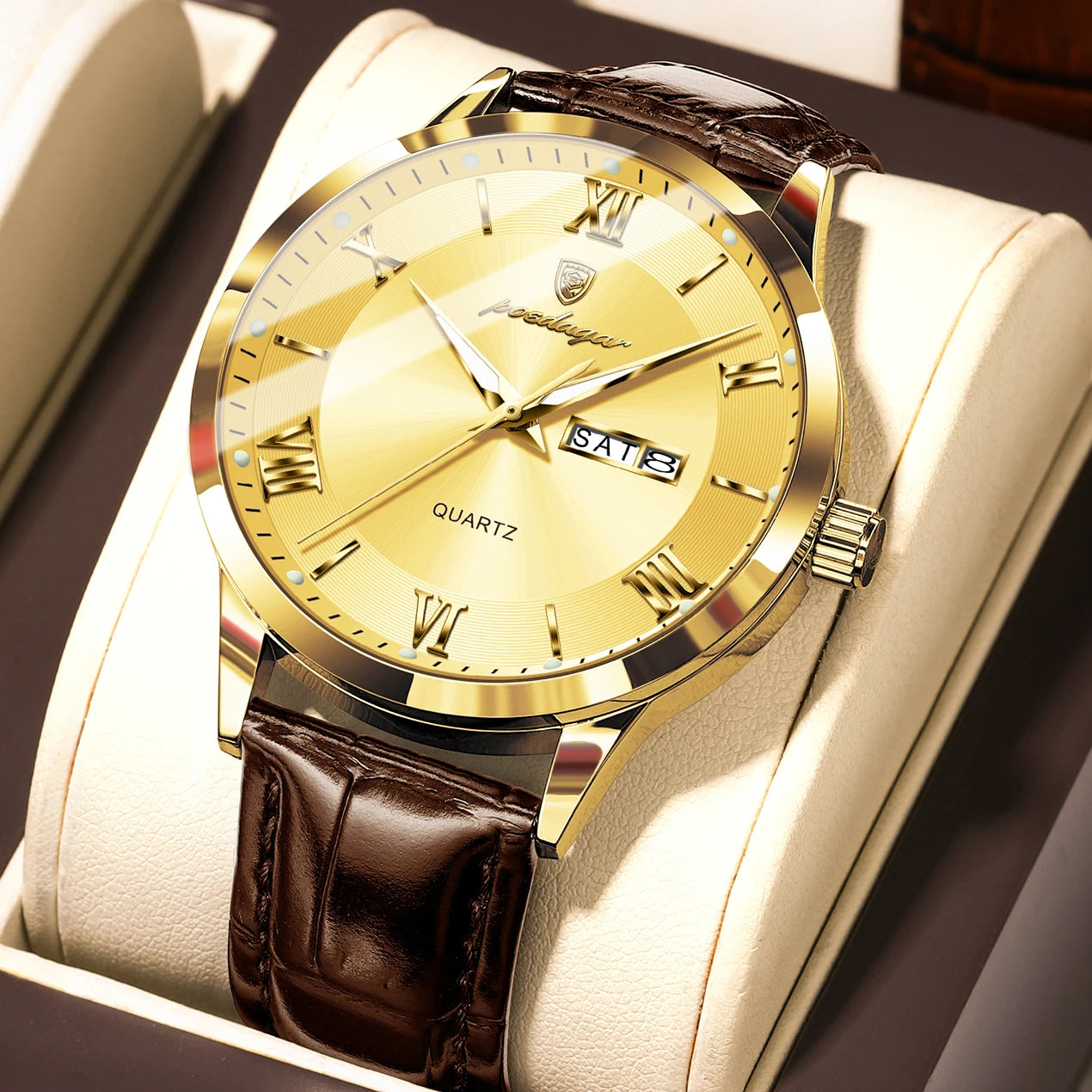 POEDAGAR Luxury Watch For Man Military Sport Leather Men Quartz Watch Waterproof Luminous Date Week Men's Watches Male Reloj+Box