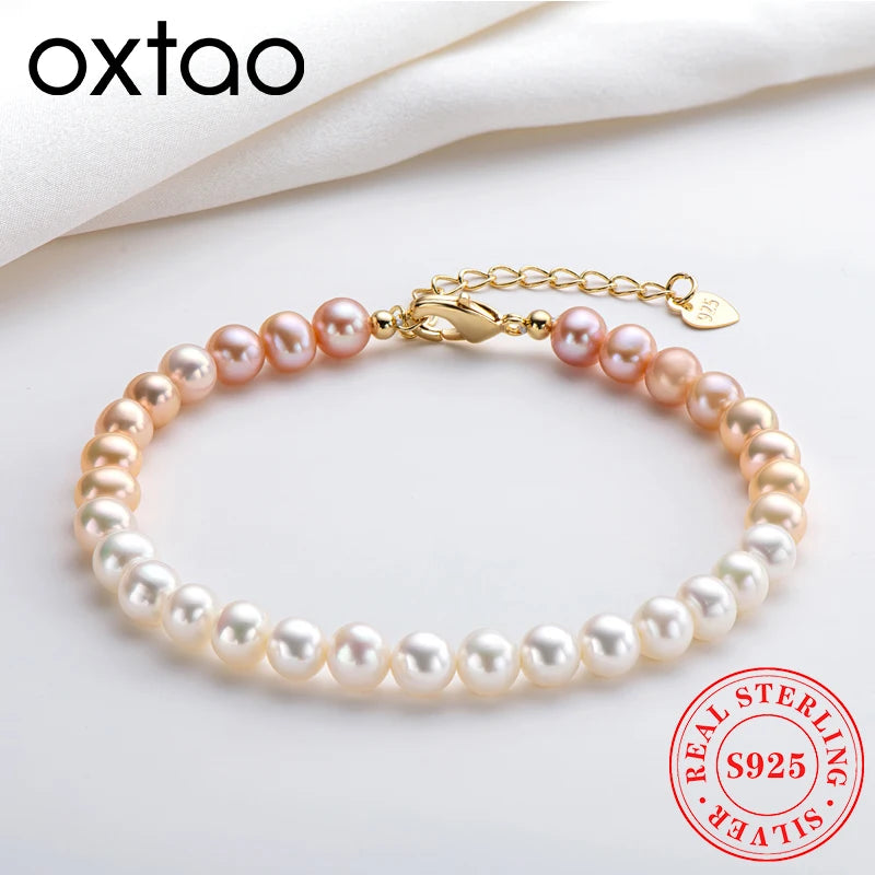 OXTAO 6-7mm Natural Freshwater Pearl Bracelet Adjustable Women'S Elegant Bracelet 14K Gold Plated Jewelry Anniversary Gift
