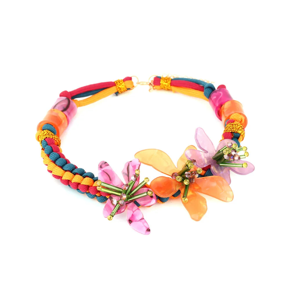 Z-style Handwoven Beaded Acrylic Flower Resin Choker Necklace