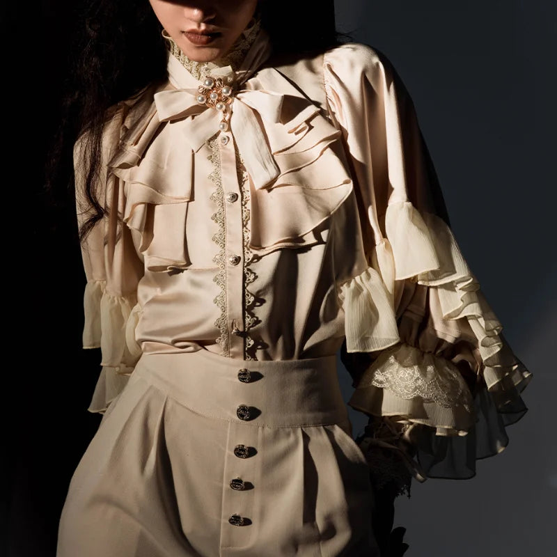 Victorian Gothic Vintage Lolita Shirts Women Elegant Lace Patchwork Batwing Sleeve Blouse Tops Female Y2k Aesthetic JK Blusas - Madeinsea©