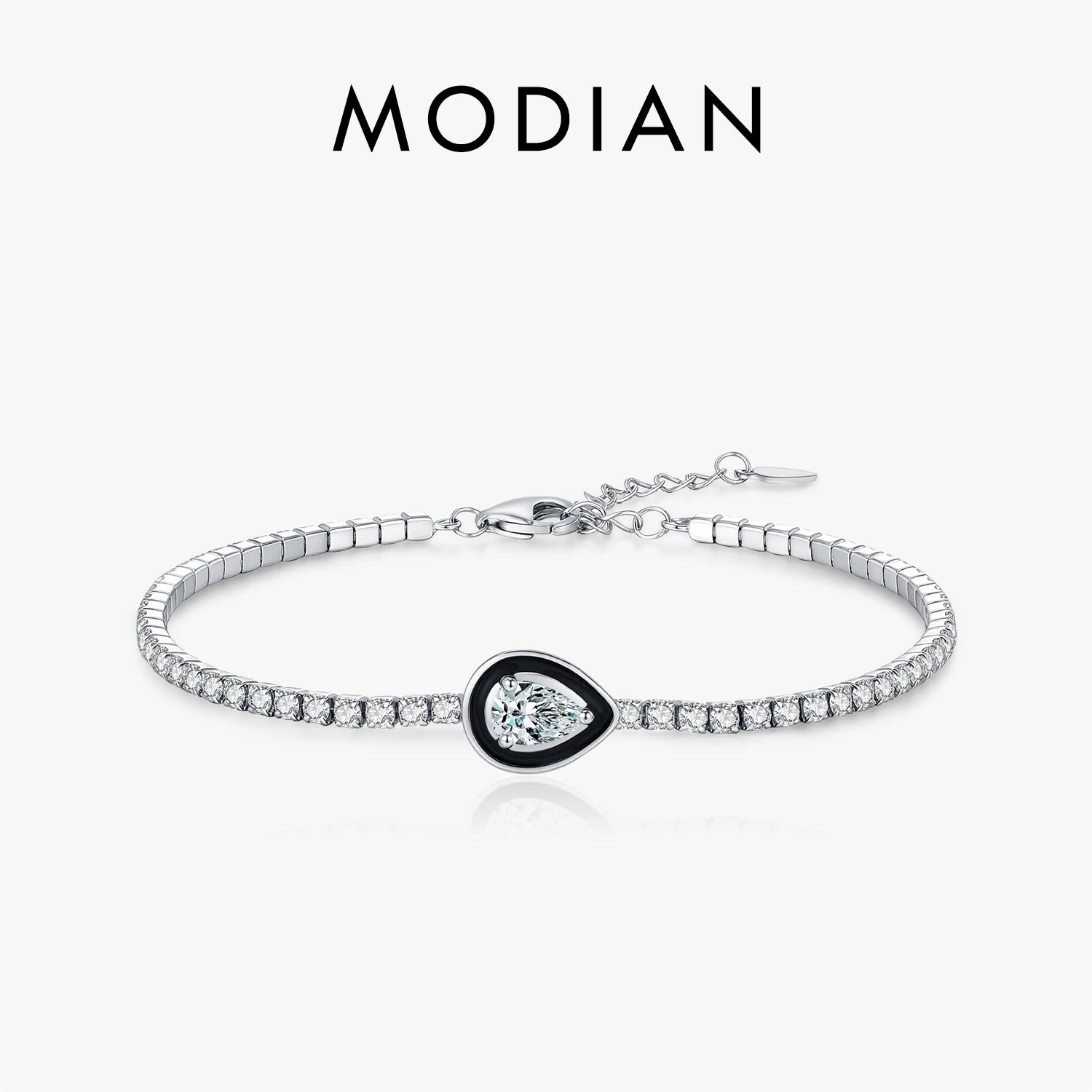 MODIAN Trendy Tennis Bracelets 925 Sterling Silver Charming Black Enamel Bracelet Water Drop CZ Bracelets For Women Fine Jewelry