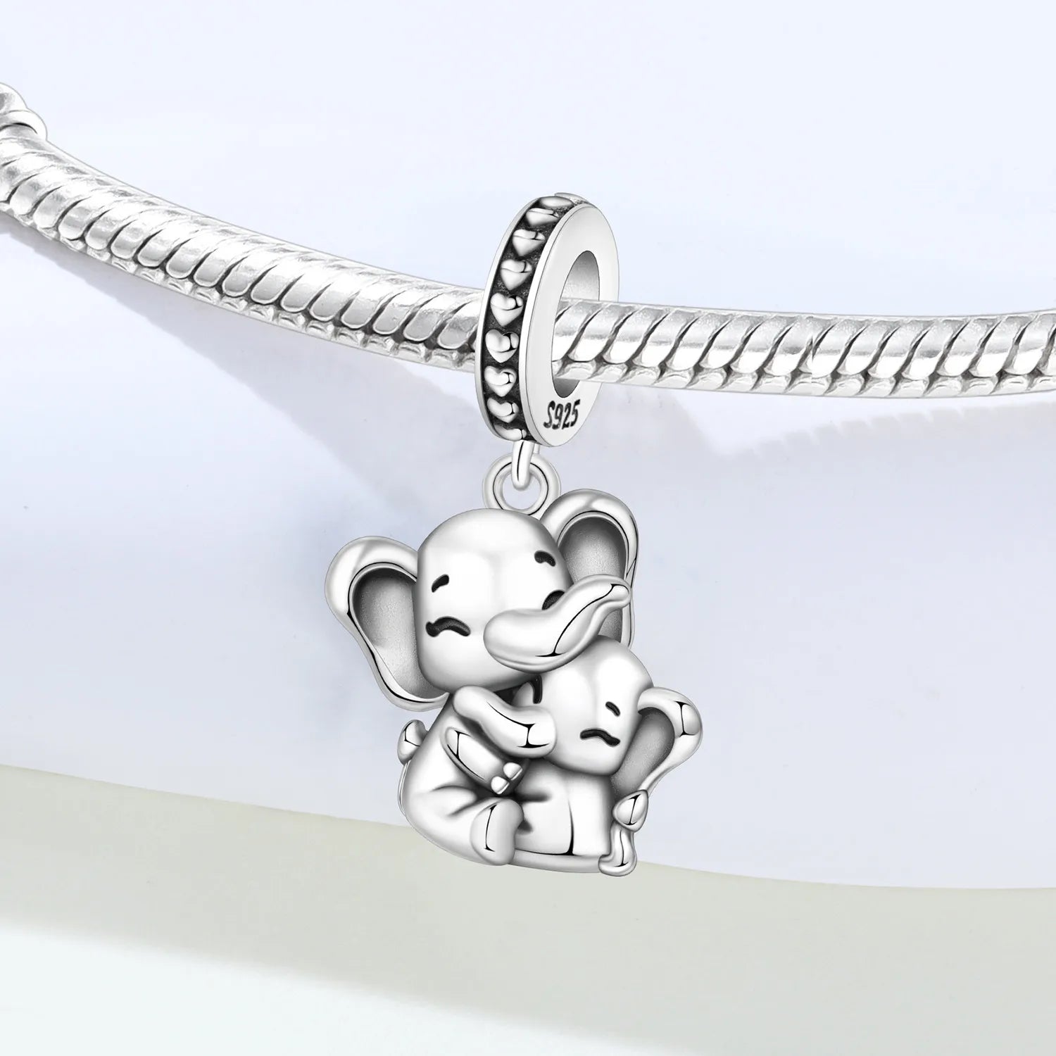PANPOKI 925 Sterling Silver Embracing Elephant Animal Beads Original Pendants Bracelet Charm Jewelry Party DIY Trendy Gifts