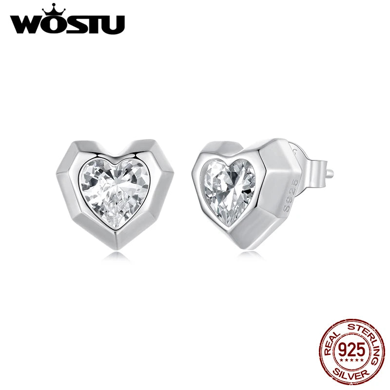 WOSTU 925 Sterling Silver Heart Stud Earrings for Women, Hypoallergenic Studs Luxury Prong Setting Gift for Valentines Day Mom