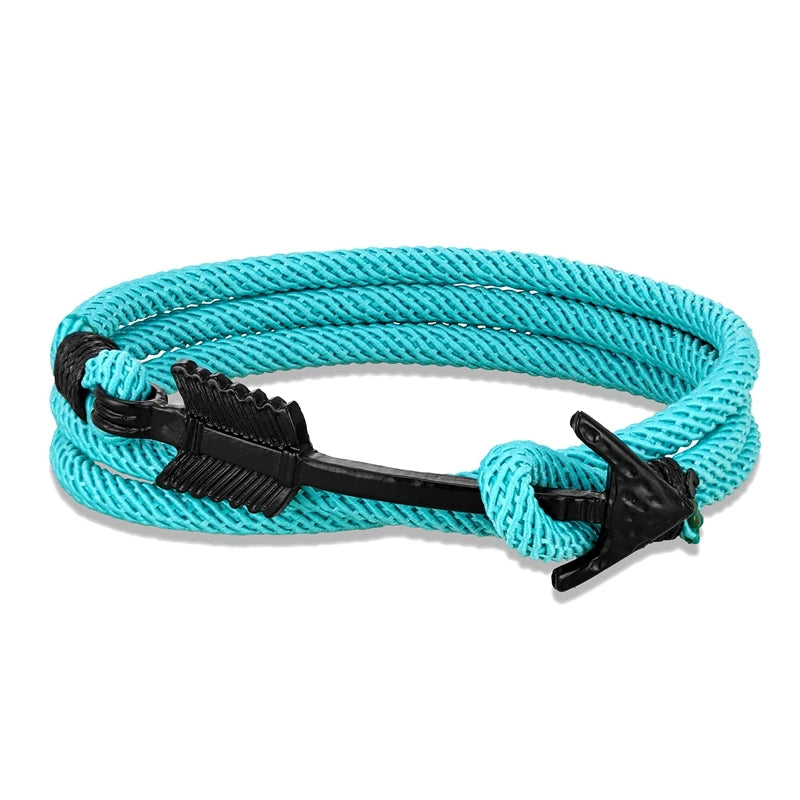 MKENDN Minimalist Multilayer Nautical Rope Bracelet Black Arrow Anchor Bracelets For Men Women lovers' Jewelry Wrap Metal Hooks