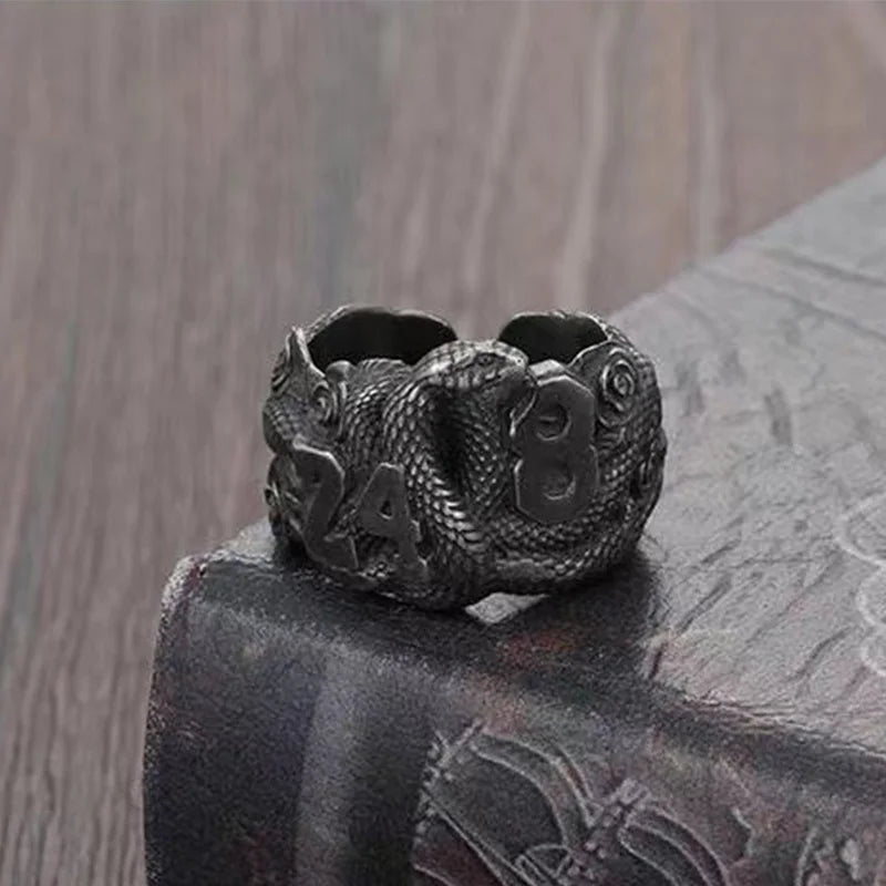 Retro Black Mamba Kobe 24 8 Ring For Men Punk Gothic Rock Hiphop Open Ring Handmade Jewelry Bikers Accessories Basketball Gift