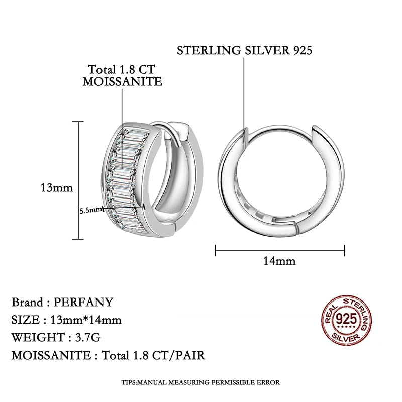 PERFANY Emerald Cut All Moissanite Hoop Earrings Women's 100% Pure Silver Rectangular Laboratory Diamond Wedding Luxury Jewelry - Madeinsea©