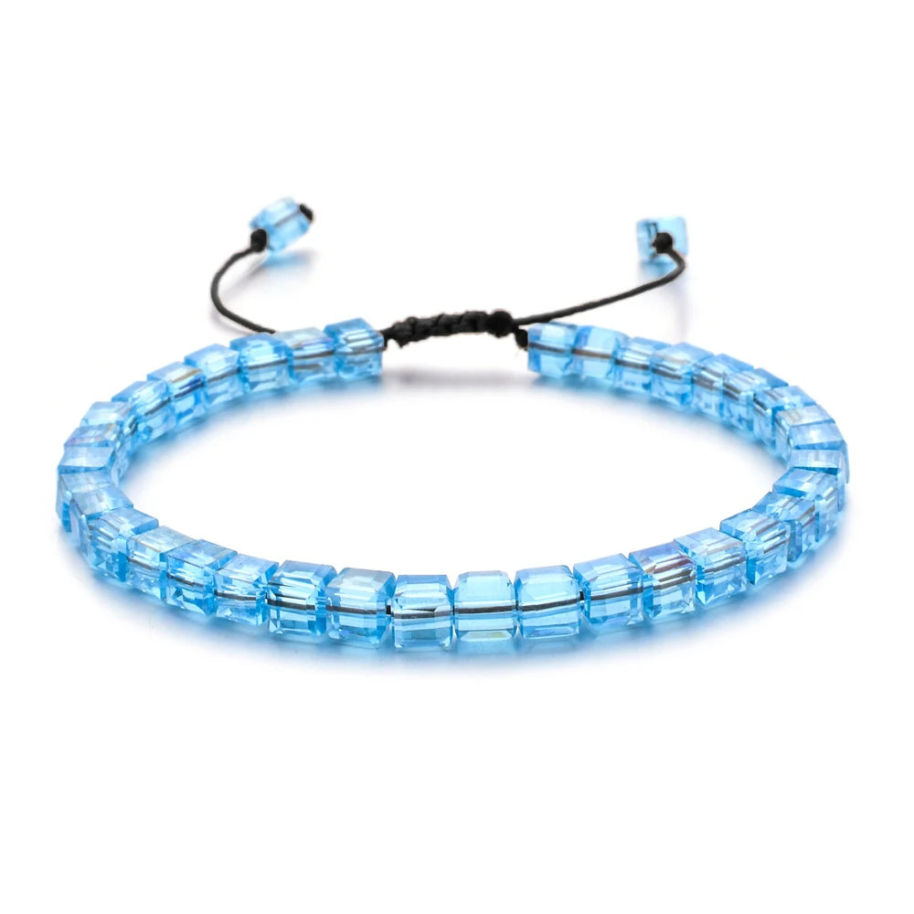 MKENDN Square Austrian Crystal Bead Bracelet Adjustable Braided Rope Bracelet Luxury Shimmering Glass Bead Jewelry for Men Women