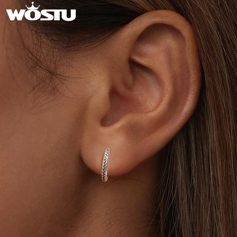 WOSTU Solid 925 Sterling Silver Vintage Snake Textured Huggie Earrings For Women Simple Weddding Twisted Hoop Earring Party Gift