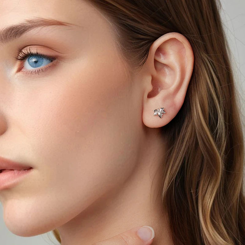 WOSTU 925 Sterling Silver Maple Leaves Stud Earrings For Women , s925 Silver Flower Leaf Studs Thanksgiving Holiday Jewelry Gift