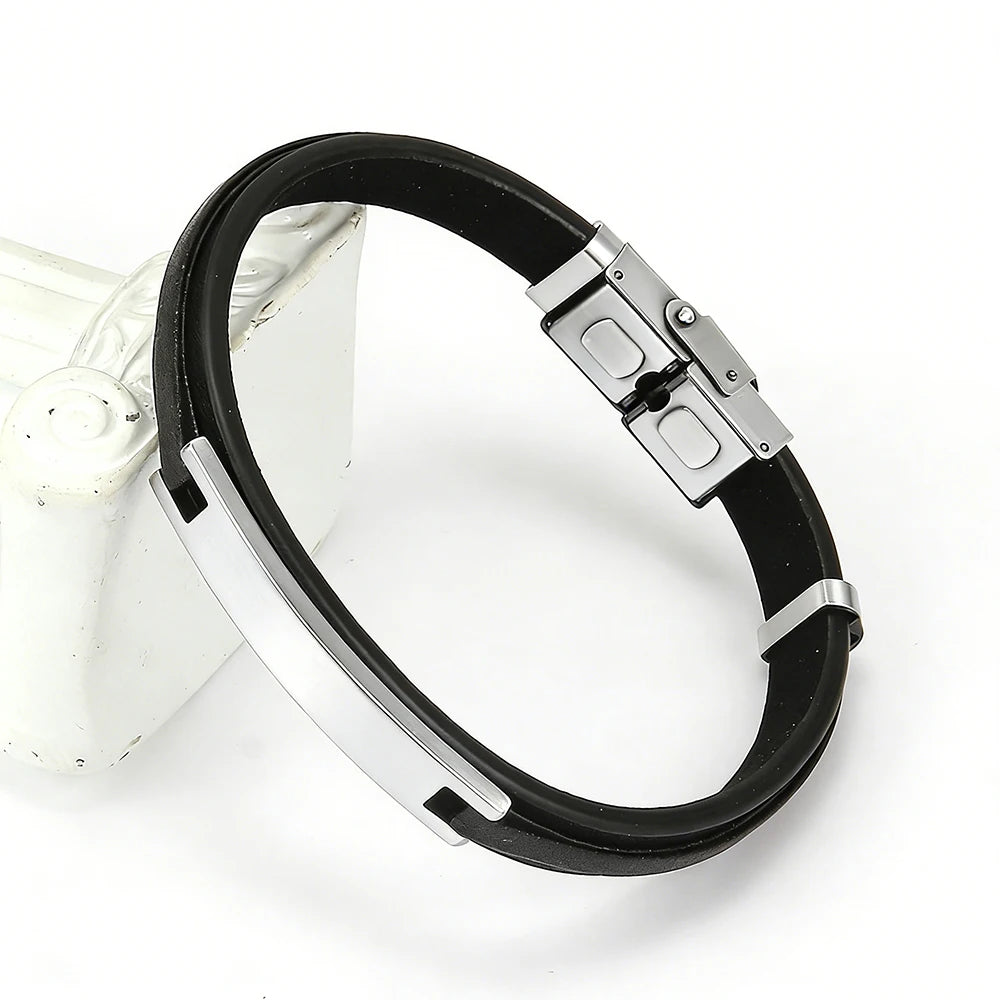 MKENDN Unique Brushed Stainless Steel Genuine Leather Bracelets for Men Women Layered Bangle Causal Pulseira Logo Name Gift