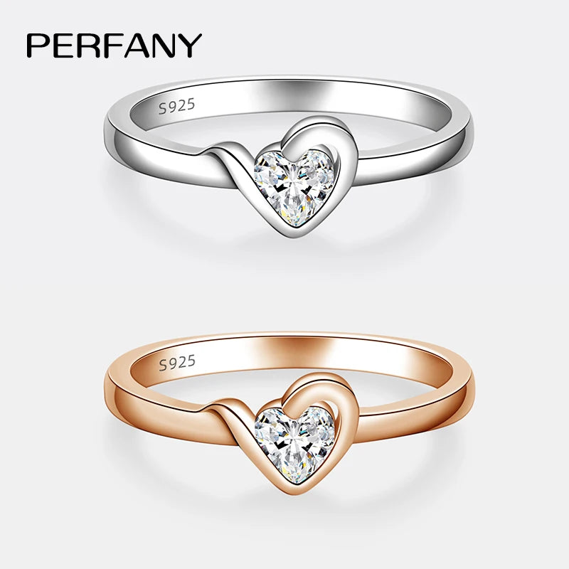 PERFANY 0.3CT Heart Cut Moissanite Ring for Women S925 Pure Silver Plated 18K Rose Gold laboratory diamond wedding jewelry