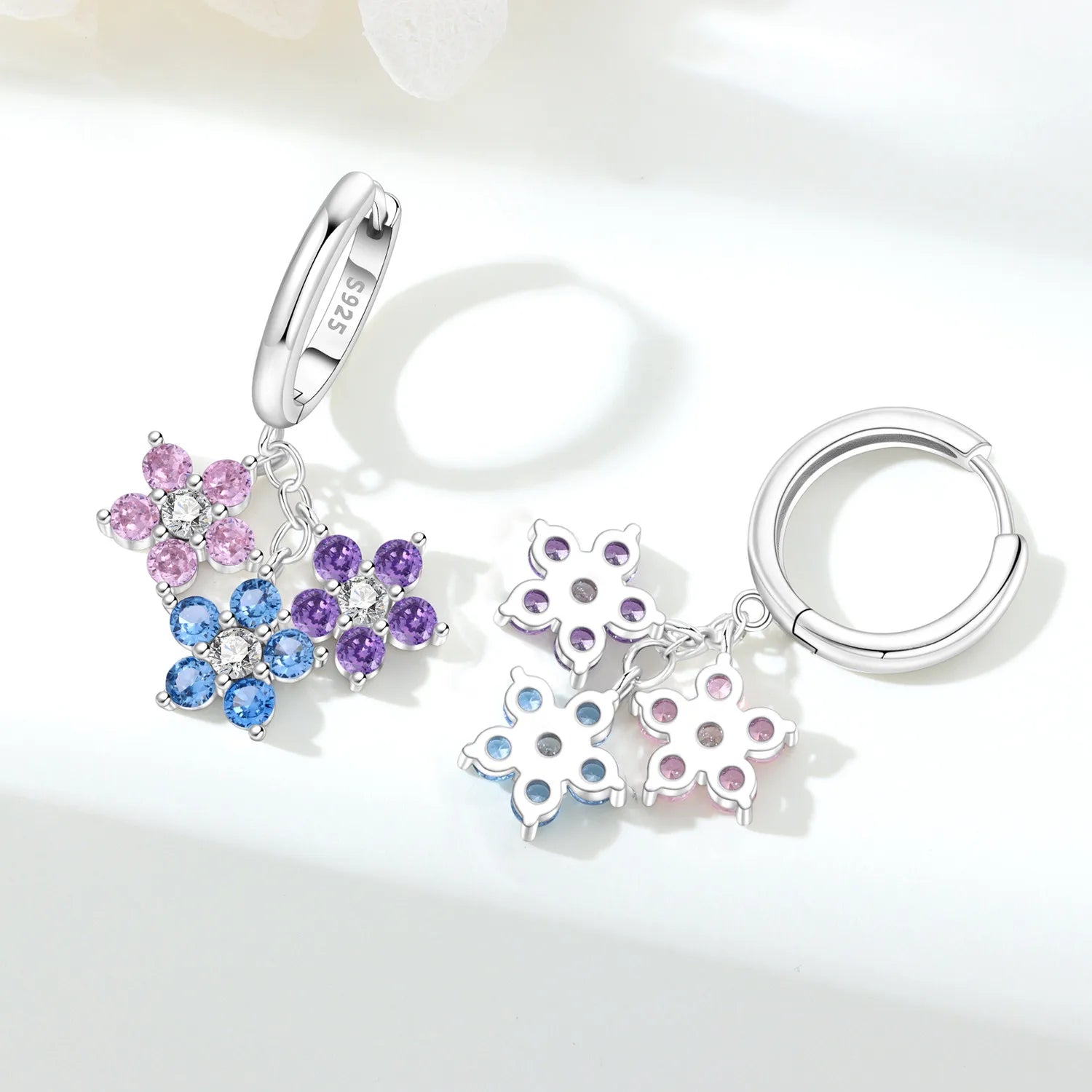 PANPOKI 925 Sterling Silver Colorful Zircon Flower Drop Earrings Women Earrings Charm Trend Versatile Party Jewelry Trendy Gift