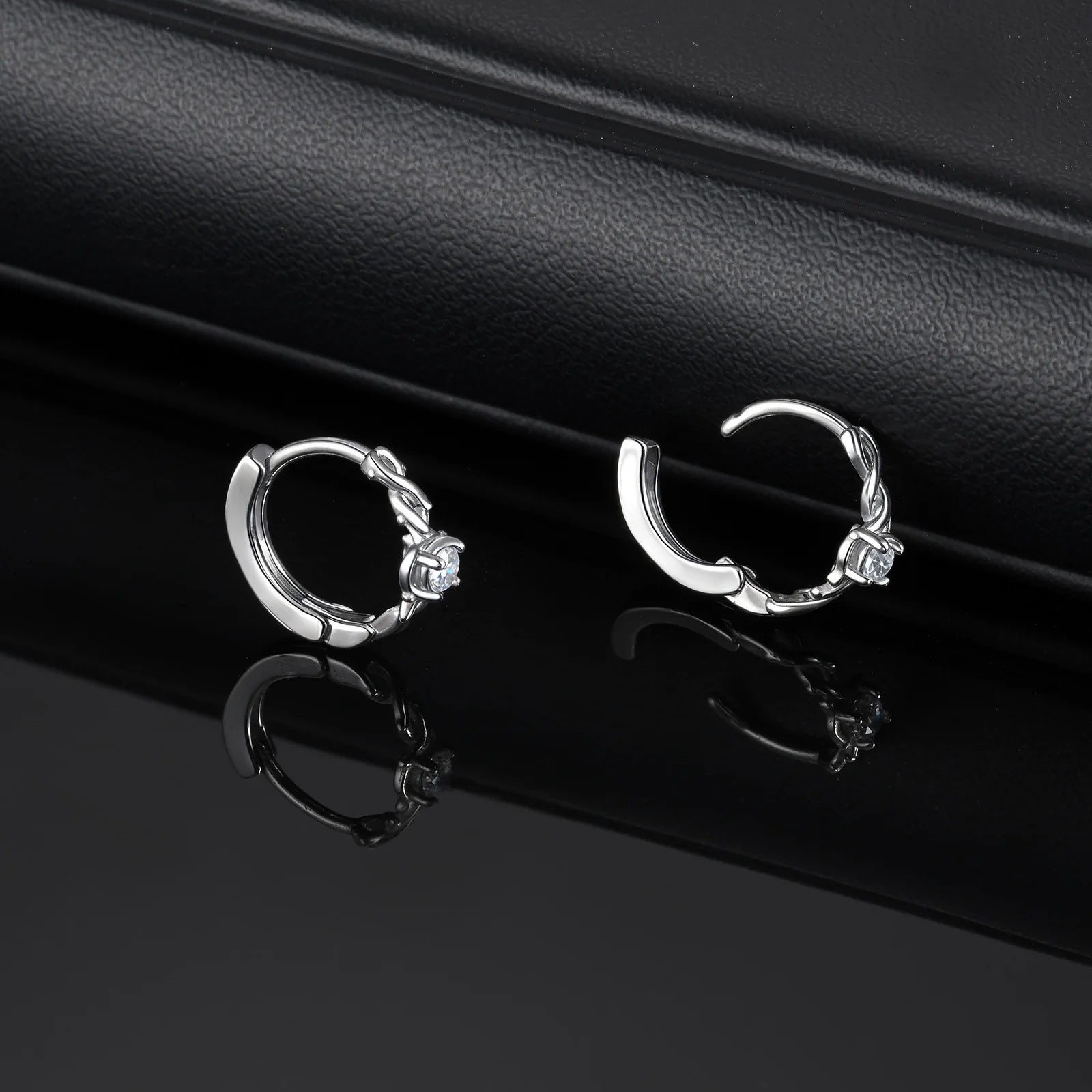 Vnox Thorn Shaped Hoop Earrings with Cubic Zirconia Stone,Men Women Stainless Steel Huggies Earrings,Small Luxury Ear Jewelry