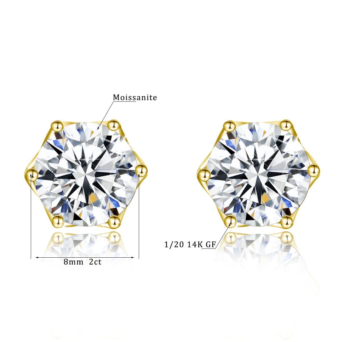14K Gold Filled Moissanite Ear Stud Piercing Anti-allergy AU585 K Gold Push-Back Stud Earrings for Women Birthday New Year Gift