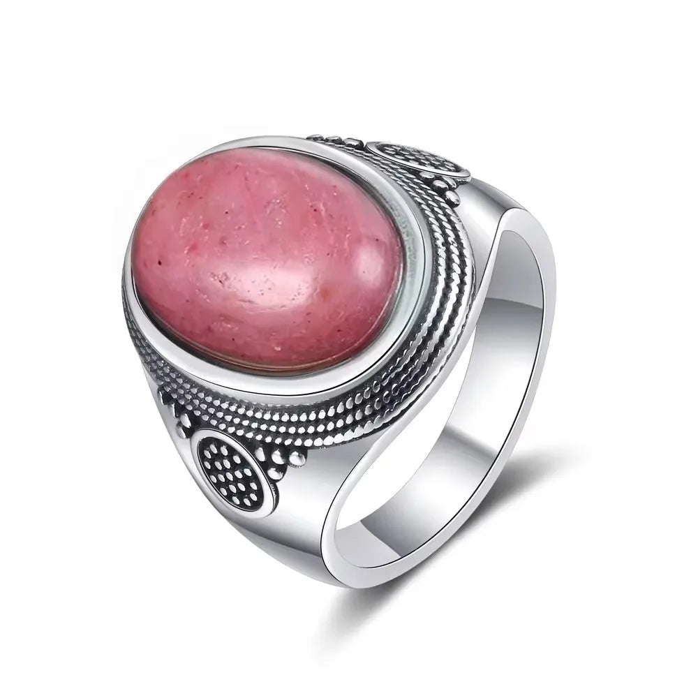 Vintage 925 Sterling Silver Ring Natural Moonstone Ring 10*14mm Oval Large Stone Retro Silver Fine Jewelry Gift For Women Men