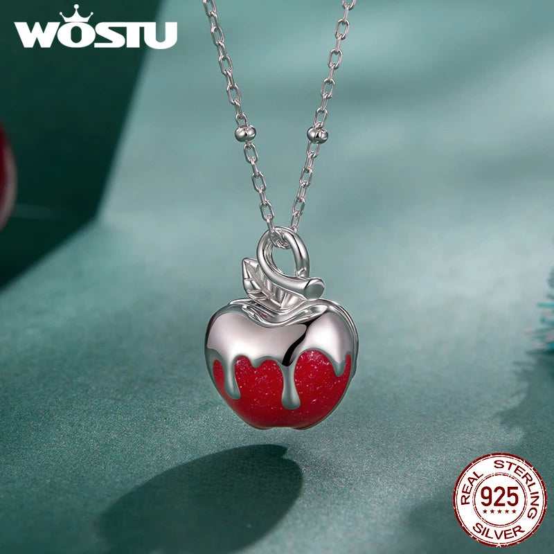 WOSTU 925 Sterling Silver Red Apple Pendant Necklace For Women,Openable Pendants with Heart Inside Unique Xams Jewelry Gift