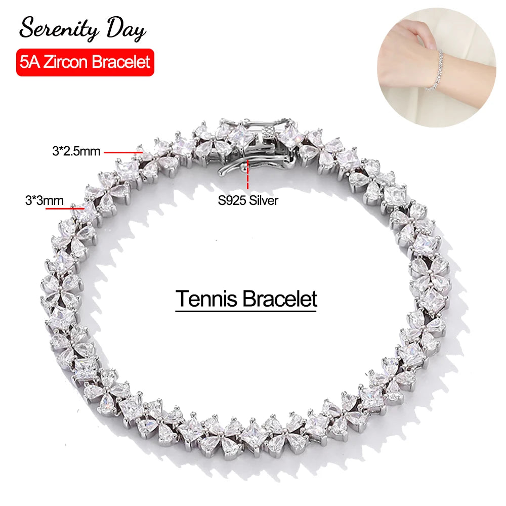 Serenity Sparkling 5A Zircon Tennis Bracelet For Women Men 100%  S925 Sterling Silver High Carbon Diamond Bracelet Fine Jewelry
