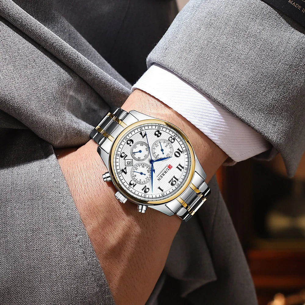 Montre homme CURREN, marque de luxe, montre-bracelet à quartz - Chronographe, cadran rond avec date automatique, étanche