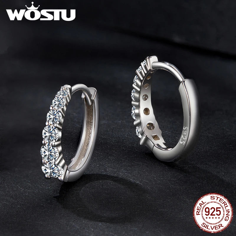 WOSTU D Color Moissanite Wedding Earrings For Women Lab Diamond 925 Sterling Sliver Full Gems Ear Clip Hoops Mother's Day Gifts