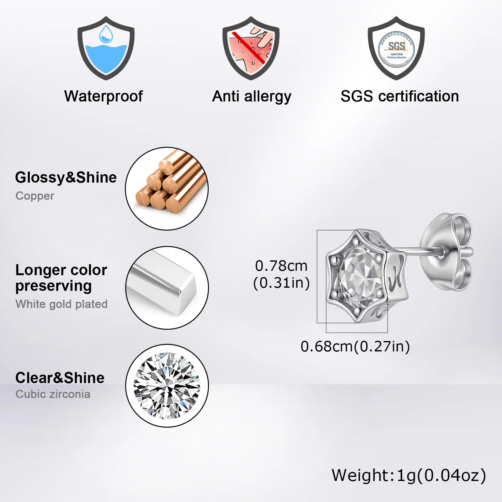 Vnox Simple Star Stud Earrings, Mens Women Small Round Zircon Stone Earrings Brincos, Punk Rock Ear Jewelry