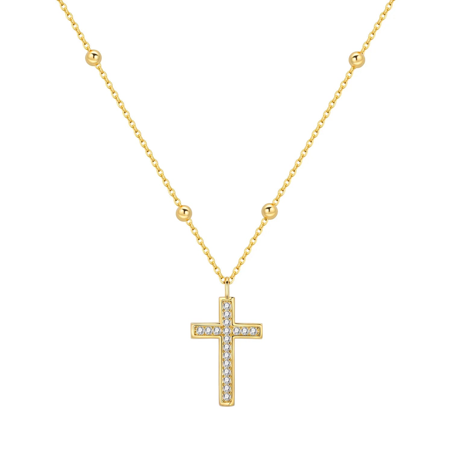 PANPOKI 925 Sterling Silver Gold Inlaid Stone Cross Necklace Pendant Necklace for Women Birthday Gifts Fashion Fine Jewelry