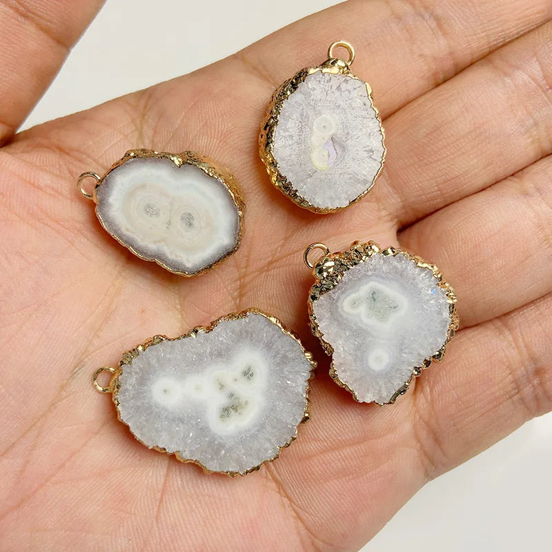 2PCS/lot Natural Druzy Agates Connectors Irreguar Round Quartzs Pendant For Jewelry Making Necklace Bracelets DIY Accessories