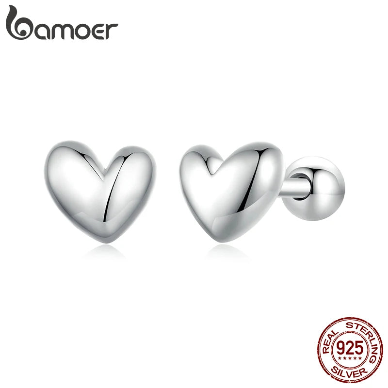 BAMOER 925 Sterling Silber Mini Herz Ohrstecker Platiniert Einfache Ohrringe für Frauen Süße Edlen Schmuck Geschenk BSE886