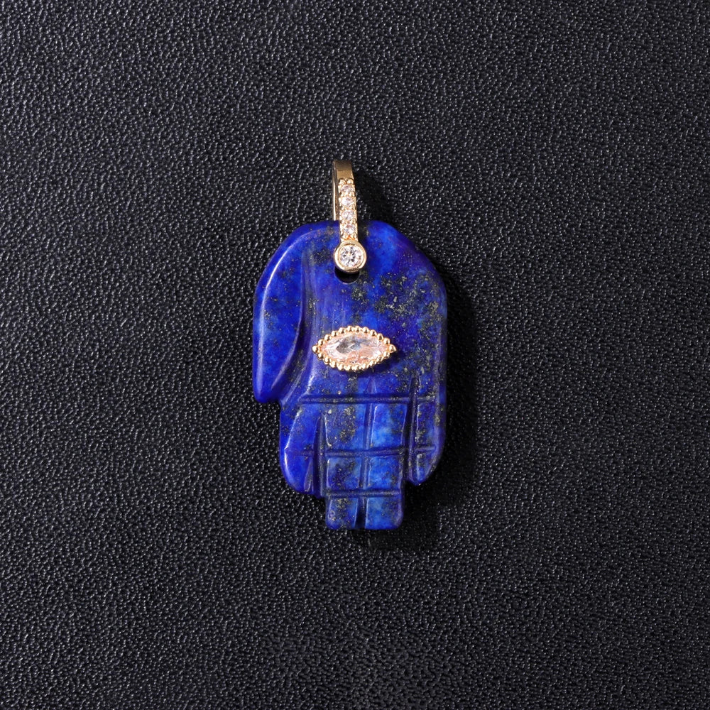 1PC Fatima Hand Gem Pendant Natural Rose Quartzs Opal Malachite Turquoises Evil Eye Charms DIY Necklace Bracelets Earrings