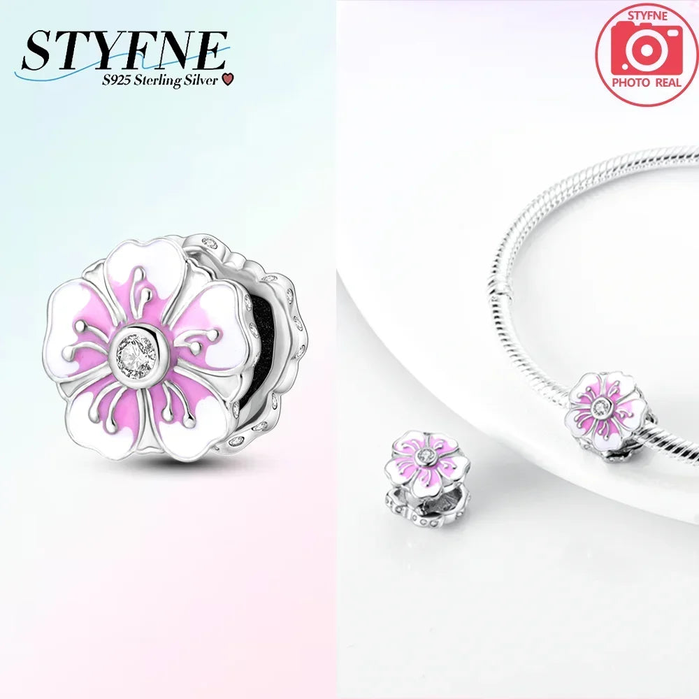 S925 Sterling Silver Flower with Various Shapes Sparkling Zircon Sunflower Charms Beads Fit Original Bracelets DIY Jewelry
