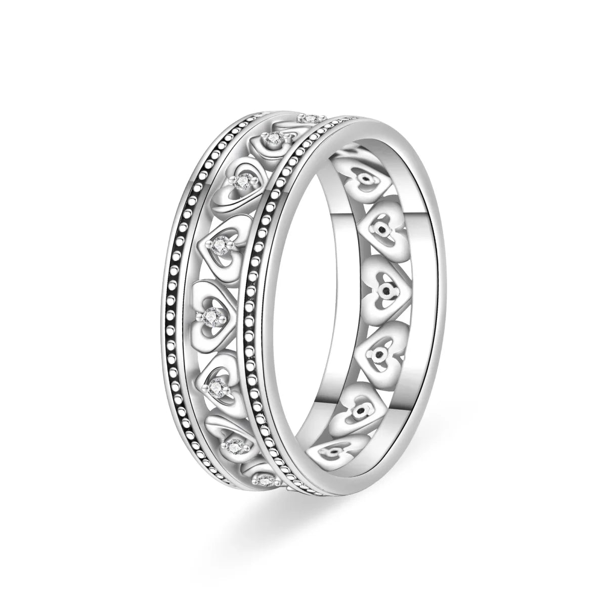 New Rings 925 Silver Plated Vintage Auspicious Cloud Evil Eye Heart Shaped Cutout Rings For Couple Fine Jewelry Anniversary Gift