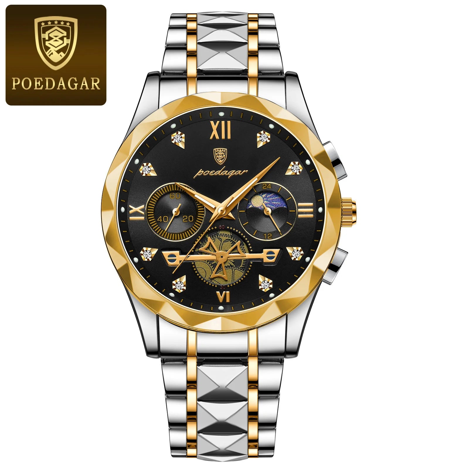 POEDAGAR Luxury Watch for Man Sports Leather Men Quartz Watch Waterproof Luminous Chronograph Men's Watches Male Clock Reloj+box