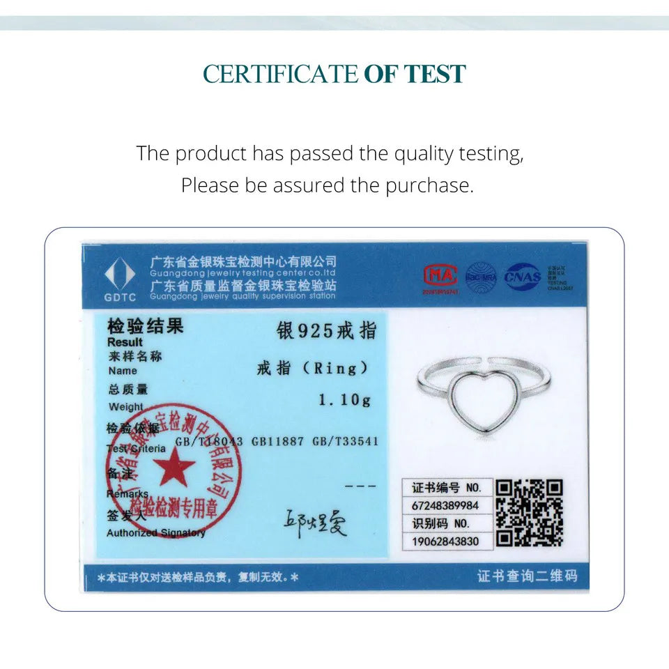 BAMOER Sterling Silver 925 Simple Heart Open Rings Minimalist Adjustable Ring for Women Statement Ring Jewelry Gift BSR593-E