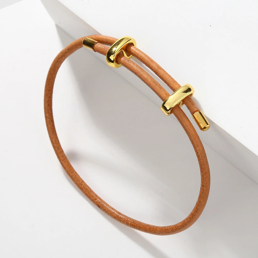 MKENDN Minimalist Men Women Adjustable 3MM Primary Color Cowhide Bracelet For Lovers Men Women Jewelry Gifts