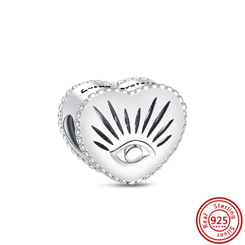 Authentic 100% 925 Sterling Silver Fit Original Pantaro Charms Bracelet Heart Round Style Simple Beads Women DIY Jewelry Making