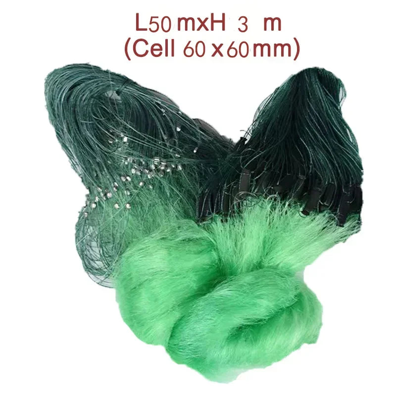 Lawaia 30M Fischernetz, 3-lagig, Fischfalle, weiße Seide, Kiemennetz, Angelzubehör für den Außenbereich, 1,5 m/3 m hoch