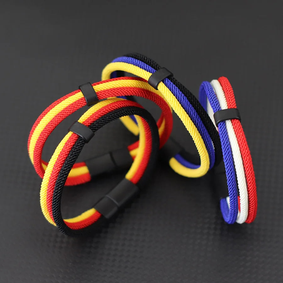 Multi Color Size National Flag Color Charm Bracelet Unisex Detachable Magnet Buckle Wrap Braslet Grade A 4mm Rope Braclet Joias