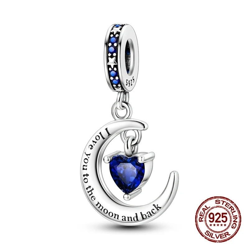 Breloque en argent sterling 925 représentant la lune, l'étoile, l'avion, l'espace, série bleue, compatible avec les bracelets Pandora originaux, bijoux à offrir