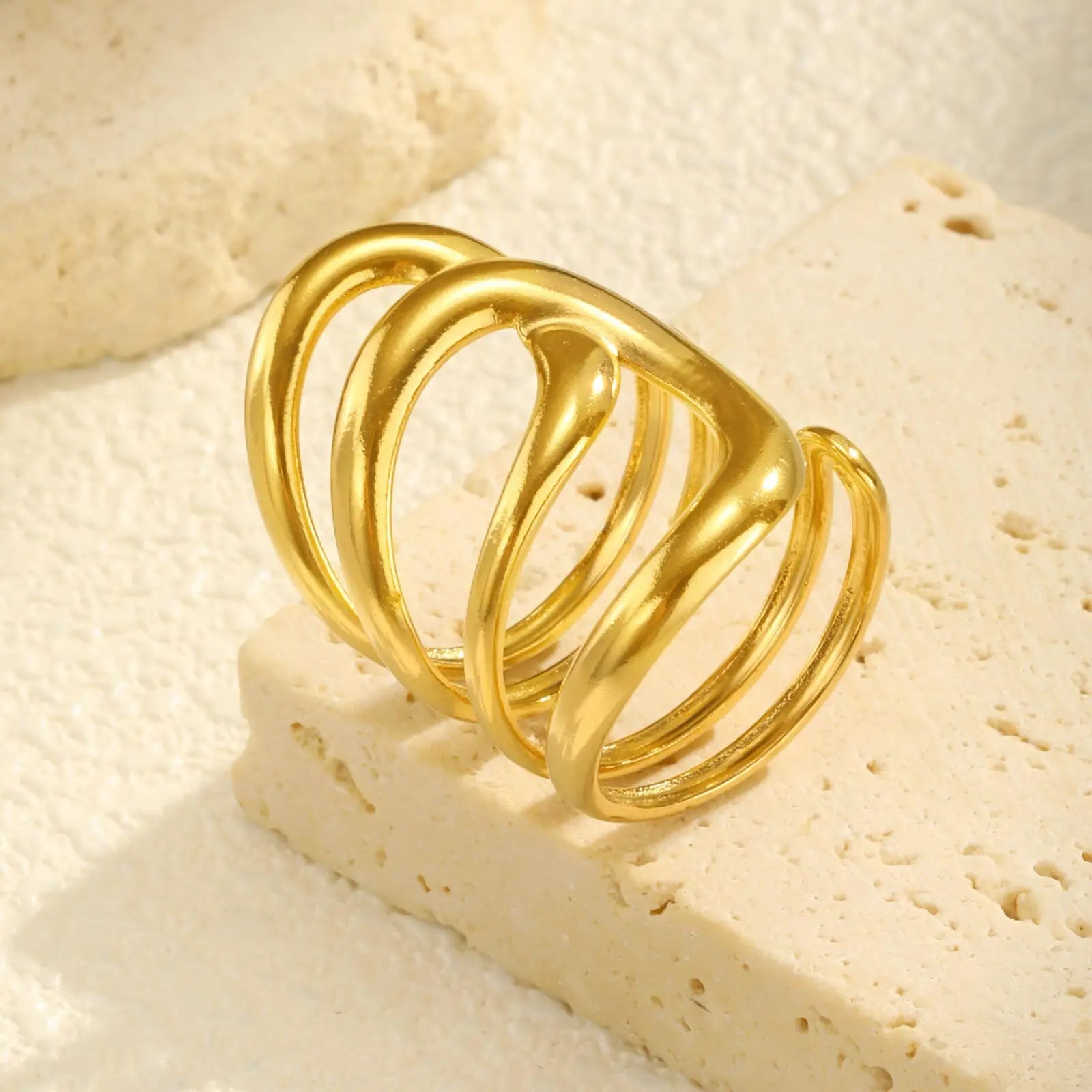 Vnox New Design Irregular Unusual Ring For Women,Stainless Steel Female Fashion Daily Party Jewelry,Aesthetic Style Finger Ring