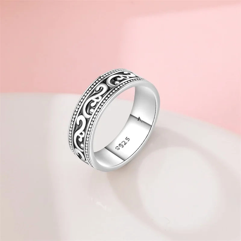 New Rings 925 Silver Plated Vintage Auspicious Cloud Evil Eye Heart Shaped Cutout Rings For Couple Fine Jewelry Anniversary Gift