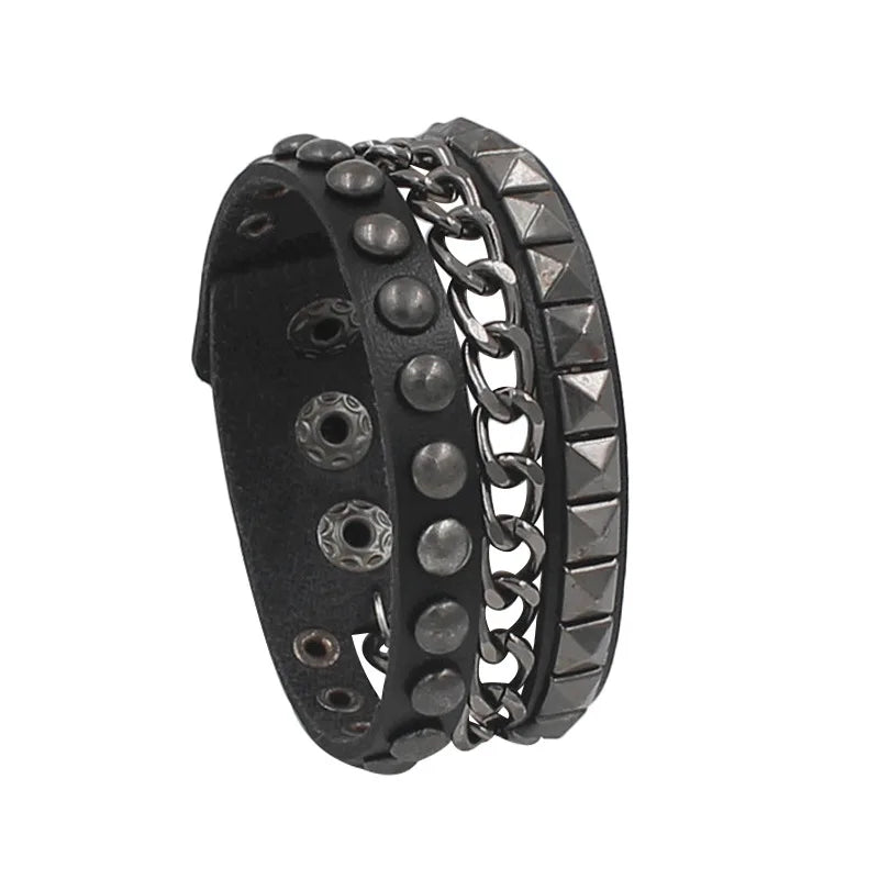 Vintage Leather Bracelets Punk Row Cuspidal Spikes Rivet Stud Wide Cuff PU Leather Punk Gothic Rock Unisex goth accessories