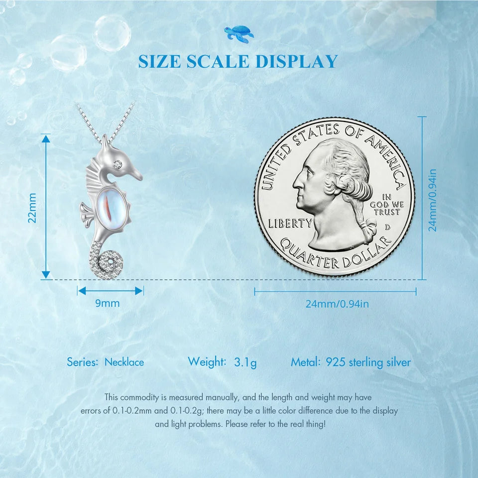 BISAER 925 Sterling Silver Seahorse Necklace Pendant Moonstone Adjustable Chain Plated Platinum Women Party Fine Jewelry EFN332