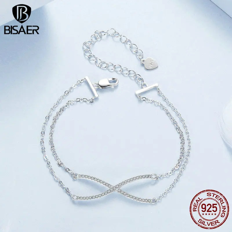 BISAER Bracelet en argent sterling 925 avec croix en X réglable à double couche plaqué or blanc pour femme, bijoux fins de fête, cadeau