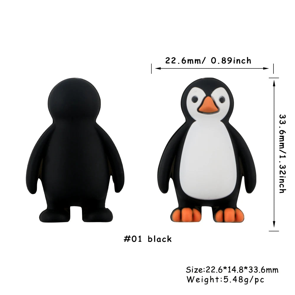Lot de 5 ou 10 perles en silicone stéréoscopiques en forme de pingouin et de singe pour la fabrication de porte-clés et de bracelets faits à la main