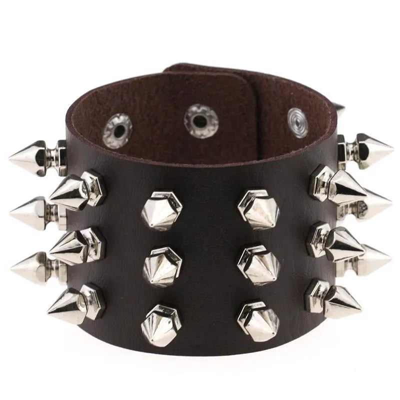 Vintage Leather Bracelets Punk Row Cuspidal Spikes Rivet Stud Wide Cuff PU Leather Punk Gothic Rock Unisex goth accessories