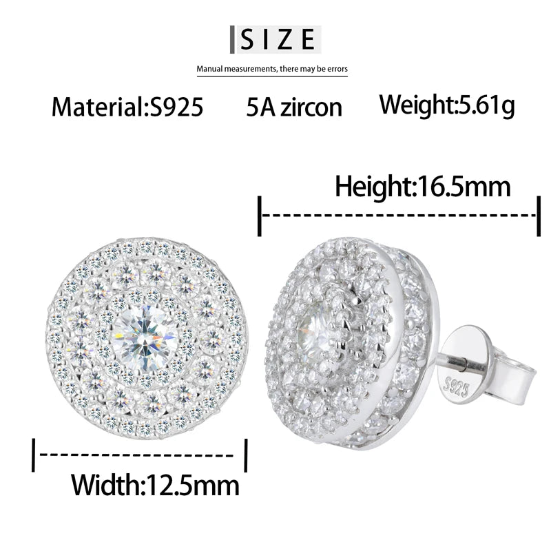 Top Quality 100% 925 Silver Earrings Fashion Classic Round Unisex Moissanite Earring  For Women Jewelry