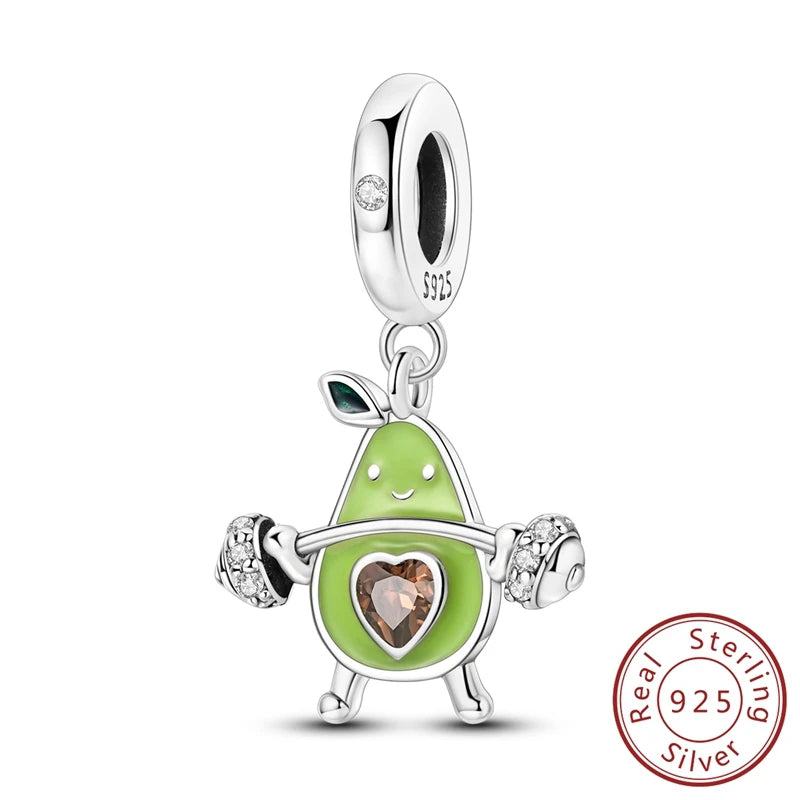 Original Charms Beads 925 Sterling Silver Cherry Strawberry Avocado Watermelon Fruits Charms Pendants For Woman Jewelry Making