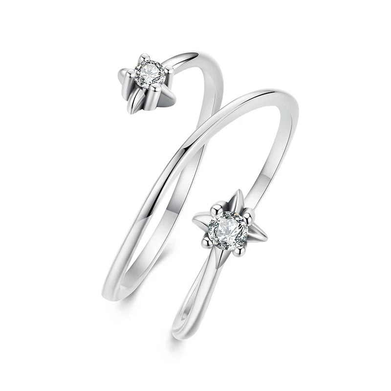 BAMOER Dreilagiger Sternenring aus 925er Sterlingsilber, minimalistischer, verstellbarer Zirkonia-Ring für Damen – das perfekte Geschenk zum Geburtstag!