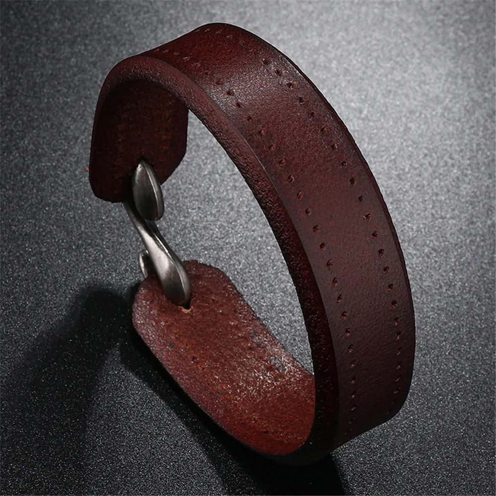 Bracelet manchette MKENDN vintage en cuir véritable, fermeture facile, style punk, pour homme et femme, bijou de couple, cadeau idéal